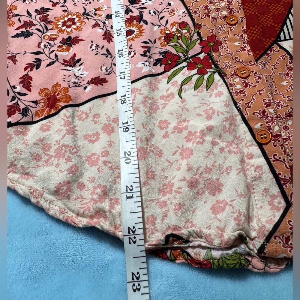 Fate Patchwork Boho Mixed Print Blouse Bubble Sle… - image 4